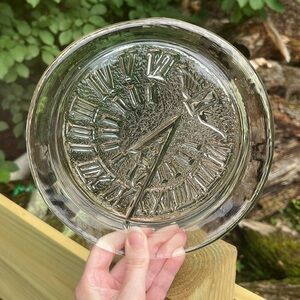 Pressed Clear Glass Round Sundial Design with Roman Numerals Small‎ Cheese Plate
